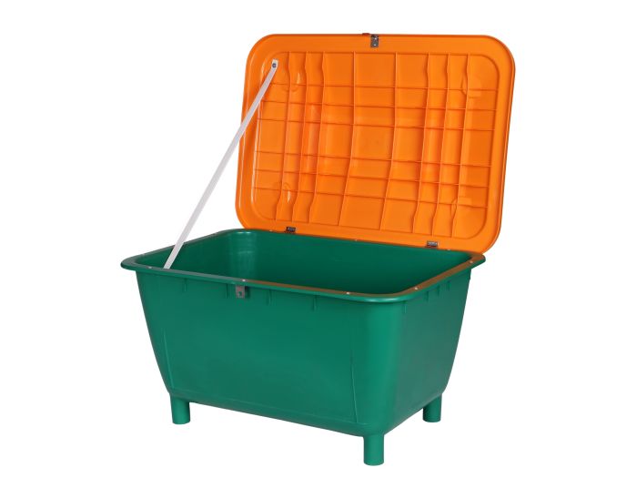 Grit bin without discharge chute